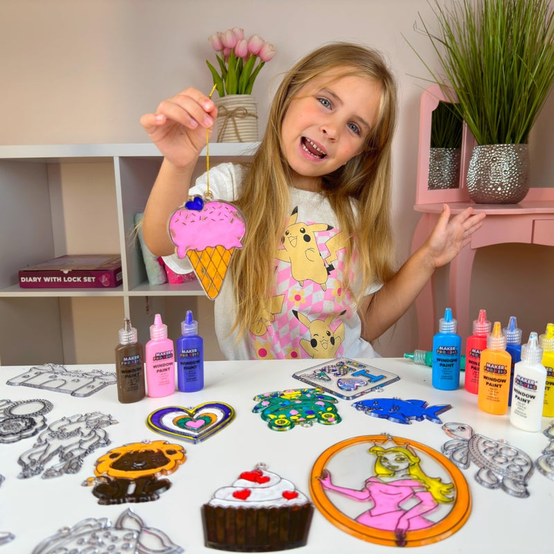 KOKO AROMA Create Your Own Suncatchers for Window Hanging â€“ 24-Pack Window Glitter Art Suncatcher Kit with 12 Colors â€“ Arts and Crafts for Kids - Image 2